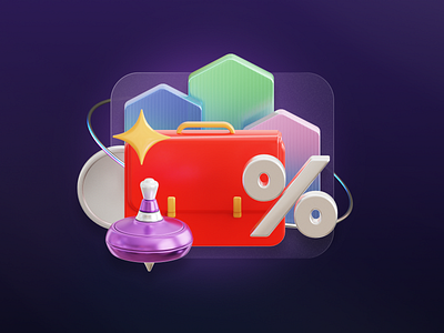 Alfa bank article illustration 3d 3d art 3d design 3d ikkustration app bank blender briefcase c4d design finances fintech frosted glass icon illustration percent spinning top stockbroker ui visual communication