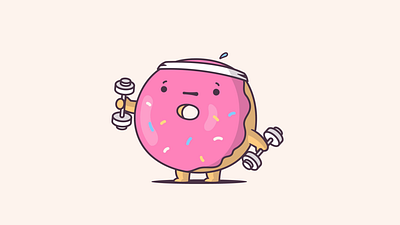 Donut Give Up! animation cartoon donut dumbells exercise funny gym illustration kawaii vector weightlifting zoljo