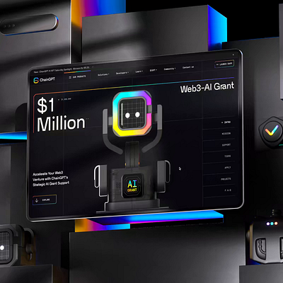 ChainGPT - Web3 AI Grant Landing 3d 3d animation 3d design ai ai grant ai helper ai service ai support animation blockchain ai crypto crypto design interaction interactive 3d ui web3 web3 design